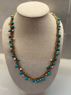 Turquoise Beaded Gold-Chain Necklace